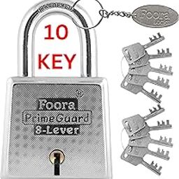 Foora PrimeGuard 60mm Padlock | Double Locking Iron Zinc Padlock | 8 Lever Key Lock | Ideal for Door, Gate, Shutter | Includes 10 Keys & Keychain | Silver Glossy Finish-picture-15