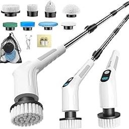 Electric Spin Scrubber, 10 in 1 Cordless Power Scrubber with 8 Replaceable Brush Heads, 420RPM, 3 Handle Lengths, 2 Adjustable Speeds, IPX6 Waterproof for Bathroom, Kitchen, Tile, Floor-image-102