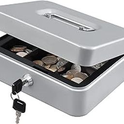 KYODOLED Medium Cash Box with Money Tray,Small Safe Lock Box with Key,Cash Drawer,7.87"x 6.30"x 3.54" Lightgrey Medium-image-47