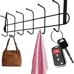 VYNTRIX Heavy Duty Alloy Steel Functional Steel Over The Door Hook Hanger Organizer/Wall Hook Rack, No Drilling Required (Black) (Pack of 1) (12 Hooks Black)-82