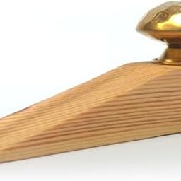 Bnospace Door Stopper Wedge with Golden Hammered Knob | Non-Slip Wooden Door Stop Protector Wedges for All Surfaces Home & Office | Eco Friendly Doorstops Pack of 1-image-0