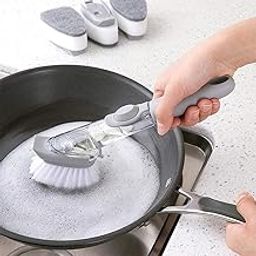 Hemzex Shop Decontamination Kitchen Cleaning Brush Scrubber Dish Bowl Washing Sponge with Refill Liquid Soap Dispenser Kitchen Pot Cleaner Tool Long Handle Sponge with White Wok Brush-image-37