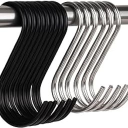 VYNTRIX S-Shaped Hanging Hooks – 6 Stainless Steel Silver & 6 Metal Black Hooks for Kitchen, Bathroom, Plants, Pans, Bags, Clothes (3.25 Inch, Heavy Duty, Pack of 12)-30