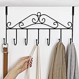 Over the Door Hooks,Stainless Steel Closet Hanger Rack,7 Hooks Black Metal Hanging Storage Holder Organizer for Coats,Hats,Robes,Purses,Scarves,Clothes,Jackets,Belt,Towel,Home Office Cabinet Gift Use-6