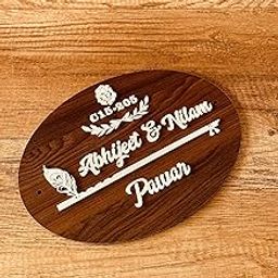 BRIGHT WOOD CRAFT Personalized Wooden Nameplate for Home Door Wall Decoration | Customized House Name Board with 3D White Acrylic Lettering | 13 x 8 Inch Oval Shape Name Tag for Couples, Families-image-11