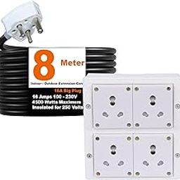 Cordnet Electric Power Strip, 16A 4500W 4 Power Socket Extension Board, Surge Protected, 8 Meter Cord for Home, Office Appliances, Cooler, Fridge, Air Conditioner, PC (White) 220 Volts-image-9