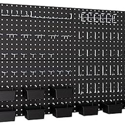 INCLY 158PCS Metal Pegboard Wall Organizer, 48x24 Inch Black Pegboard Panels Tool Organizer Kit with Accessories Hooks and Bins, Peg Board Utility Tool Storage for Garage Workbench Shed-image-42