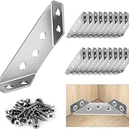 20PCS Universal Furniture Corner Connector, Stainless Steel Angle Brackets, Corner Bracket, Heavy Duty Corner Braces Solid Support for Wood Shelf, Cabinets, Shelving Brackets with Screws (20 Pcs)-1