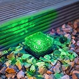 Epyz Solar Light Outdoor Garden Waterproof Glass Brick Cube LED Lights Crystal Brick Stone Lamp for Decorative Festives [ Green Light ]-image-3