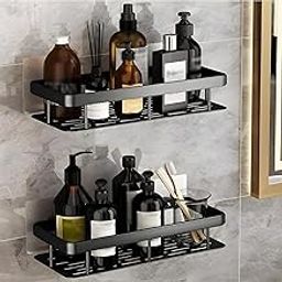 Oslen Self-Adhesive Multipurpose Wall Mounted Bathroom Shelf and Rack for Bathroom and Kitchen Plastic Bathroom Shelf for Wall, Bathroom Organiser Without Drill, 1 Pcs Black Bathroom Shelf-18