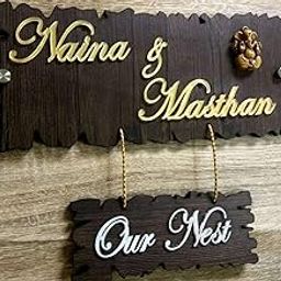 Personalised Home Door Name Plate with Golden Acrylic Embossed Letters with Mirror Shine (Size 13 x 12 Inch, Color Dark Brown) by Aarushi Creations (13 x 12 inch) (13 x 12 inch)-18