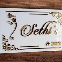 Aarushi Creations Personalized Home Door Name Plate Acrylic - 3 Year Warranty - Acrylic Embossed Letters, Mirror Shine (Size 12 x 8 Inch, White, Golden) (12x8 Inch)-10