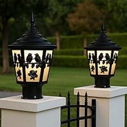 kinis Vintage Black Bird & Rose Design Gate Lamp – Decorative Outdoor Post Light, Warm White Glow for Home Entrance/Pillar Lights for Garden, Patio, Boundreis or Entryway (Pack of 2, Without Bulb)-picture-12