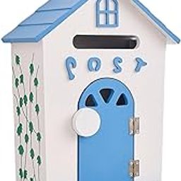 Enakshi (Label) Creations Wall Mount Mailbox Garden Wooden Post Box Outside Rustic 22x12x32cm Mail Box Blue|Home Decor|Figurines-image-50