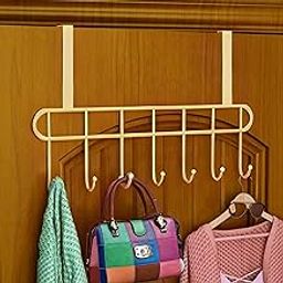 JIALTO Steel Over The Door Hook Hanger, Wall Hanger for Clothes with Hangers for Wall Bedroom, Bathroom & Kitchen Door Hangers for Clothes of Shirts, Towels with 7 Hook (1 Pcs Door Hanger Gold)-image-73