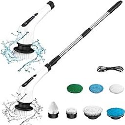 NANDRAJ Electric Spin Scrubber, Upgraded Version with 7Replacement Brush Heads & Extension Handle, Suitable for Cleaning Walls, Floors, Bathrooms, Kitchens, Cars,Silver-image-12