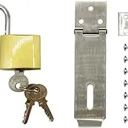 Door Hasp Lock Stainless Steel Latch Lock Hardware Hinge, Safety Packlock Clasp Hasp Lock Latch, Extra Thick Gate Lock Hasp with Screws Brushed Finish Size-4inch 1lock Free (Pack of 1pc)-17