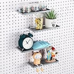 Lineshading 4 Pcs Pegboard Shelves, 10 x 4 Inch Metal Pegboard Shelf Brackets Pegboard Tray Pegboard Accessories Wall Organizer for Craft Room Home Garage Nursery Workbench Kitchen (Gray)-12