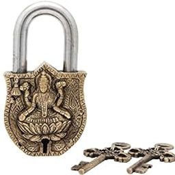 Purpledip Handmade Brass Antique Pad Lock with Maa Laxmi Idol,Medium (10465)-picture-10