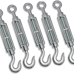 WeighTAJ 5pc - M8 Eye to hook Turnbuckle Mild Steel Galvanized - Wire Rope Tension-10