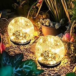 Solar Lights Outdoor Waterproof Garden Decor, Cracked Glass Solar Globe Lights Outdoor Decorations for Patio Yard Backyard Deck and Porch Balcony Decor (2 Pack Warm White)-picture-17