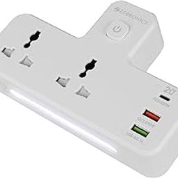 ZEBRONICS Power Plug 23, Multi Plug Extension Board/Strip, 2500 Watts, 10 Amps, QC 3.0 18W, 1x Type C PD Port (20W), 2X Universal Socket, 2X USB Port, Night Lamp, LED Indicator, On/Off Switch-16