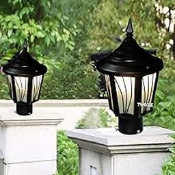 RBSK Metal and Glass Gate Light Waterproof Pillar Lamp Outdoor Decor Garden Lighting Pole Mount Exterior Fixture for Home Entrance Patio Compound Boundary (Bulb Not Included) (Pack of 2)-17