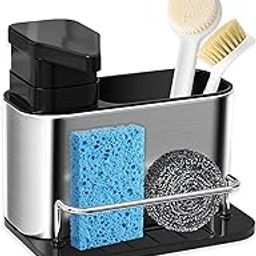 SOFTSOLD ENTERPRISE Dish Soap Dispenser for kitchen Sink | 3 in 1 Kitchen and Bathroom Sink Caddy with Sponge-Brush Holder | Stainless Steel and Rustproof Kitchen sink Organizer with Soap Dispenser-image-93
