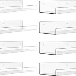 Plexify Acrylic Shelves for Bathroom Storage, 15 Floating Shelves Wall Organizer for Perfume Make up Skincare Kids Bookshelf for Bedroom Nursery Living Room Decor Clear 2 Pack (8, White)-image-56