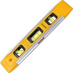 SagaSave Magnetic Spirit Level, 230mm/9.06 inch Torpedo Lightweight Small Plastic Shockproof Level with 3Pcs Level Bubbles for Construction Industrial Household Measurement (Yellow)-4