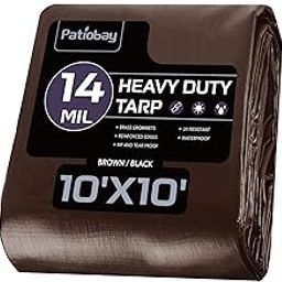 Patiobay Tarp 10x10FT, 14 Mil Large Tarp, Waterproof Tarps Heavy Duty with Grommets Every 23.6", Thick Plastic Tarp, UV Resistant Tear&Fade Resistant, Reinforced Edges for Outdoor Pool Camp Tent-45