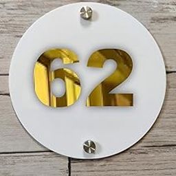 Room Number Plate No 62 | Mirror Gold with White Acrylic Number Plate with Double Side Tape On Backside-picture-10