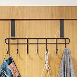 Crasts Trendy Home Over-The-Door Hook Heavy-Duty Over Door Hanger Holder for Coat Hanging, Robe, Hat, Clothes, Towels, Bathroom Organiser, Towel Rack, 7 Hooks, Matte (Black Pack of 1)-image-31
