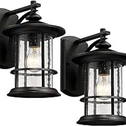 MICSIU Outdoor Wall Lamp Fixture Outdoor Wall Mounted Lantern Waterproof Vintage Wall Sconce for Front Porch, Patio, Backyard with Clear Seed Glass, Textured Black(2 Pack)-image-69