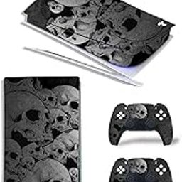 Khushi Decor Scul Image UV 3M Vinyl Sticker Decals for PlayStation 5 Disk Version Console and Two Dual Sense 5 Sticker Skins Black PS5 Skin Console and Controller Design [Video Game]-19