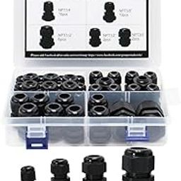 MAKERELE NPT Cable Glands Kit Waterproof Adjustable Nylon 1/4” 3/8” 1/2” 3/4” Plastic Strain Relief Cord Connectors 38pcs Black With Gaskets-image-30
