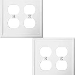 OKAWYC Double Duplex Outlet Light Switch Cover Luca Metal Wall Plate, 2-Pack White 2 Gang, for Receptacle Light Switch, Switch Cover Decorative Wallplate, Durable-image-88