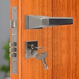 BonKaso 1294 Premium Zinc Heavy Duty Safe and Secure Mortise Main Door Lock Set with Door Handle and 3 Keys for Home, Office & Hotel - (Stain Finish) Set of 1 with 70Mm Lock Cylinder, Grey-16