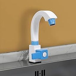 Plantex PTMT ES-116 Single Lever Swan Neck Sink Tap with Wall Flange/360° Swivel Spout with Water Saving Nozzle for Kitchen Sink Tap (Blue & White)-image-27