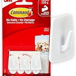 3M Command, Micro Utility Wall Hooks, Up to 225gms, Holds Strongly, Reusable, Adhesive hooks for wall, Multi-surface damage free hooks for hanging (White, 3hooks, 4 stripss), Plastic-10