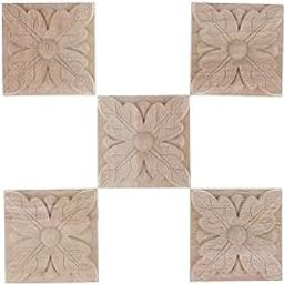 CALANDIS 5 Pieces Wood Carved Applique Unpainted Decal Furniture Decoration 6x6cm #2-picture-14