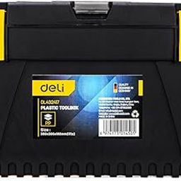 Deli DL432417 17" Multipurpose Tool Box with Transparent Storage Isolation Tray Two Layer Folding Structure Carry Handle Hand Tools Kit for DIY Home Professional Use (Pack of 1,Yellow/Black)-image-42