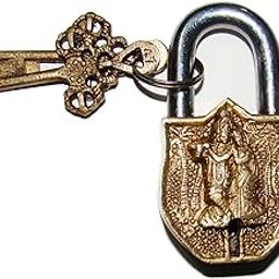Purpledip Vintage Brass Padlock/Lock with Radha-Krishna Relief - Small (10327)-22