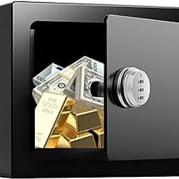 Safe Box 23x17x17 CM, Lock Box for Valuables, Small Safe box for Home, Security Lockbox Cash Document Storage Box, Lockable Home Safe Box for Cash Jewelry-18