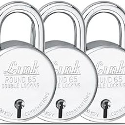 Link Locks Round 65MM_Double Locking Padlock (Silver, Pack of 3) Made in Aligarh, Stainless Steel-23
