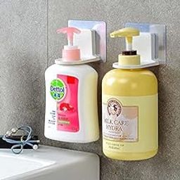 SQUICKLE Bottle Hook Holder,Wall Suction Seamless Hook, Magic StickerWith Sanitizer Bottle Holder,Self Adhesive Wall Mounted Shampoo/Handwash Dispenser Stand for Bathroom & Kitchen -Pack of 2-image-41
