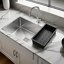 Goonj 304 Grade Handmade Stainless Steel Kitchen Sink, Single Bowl Under mount Sink with Black Basket Hose Pipe and Coupling, Deep & Durable Basin for Home and Restaurant (Silver, 24 * 18 * 10 Inch)-image-84