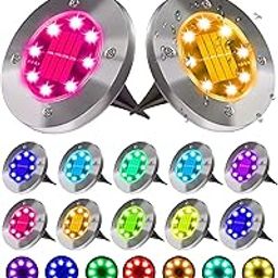 K.E.J. Solar Lights Outdoor Waterproof Solar Ground Lamp 12 Pack Garden Disk Lights Outdoor Landscaping Lamp for Yard Garden Lawn Pathway Patio Driveway Multicolor-image-22