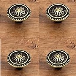 Knobs for Drawer & Cabinets Set Knob, Antique Brass Wardrobe Kitchen Door Pull Handle Knobs Round Shape Drawer Knob - (KNOBS-152- Pack of 4)-18