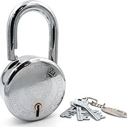 Harrison Padlocks/Round Padlock 85mm 9 Lever with 3 Keys T-26-0280 Pack of 1/ Mild Steel Material/Bright Chrome Polished Finish/Door Lock, Shutter Lock, Godown Lock, gate Lock-image-1